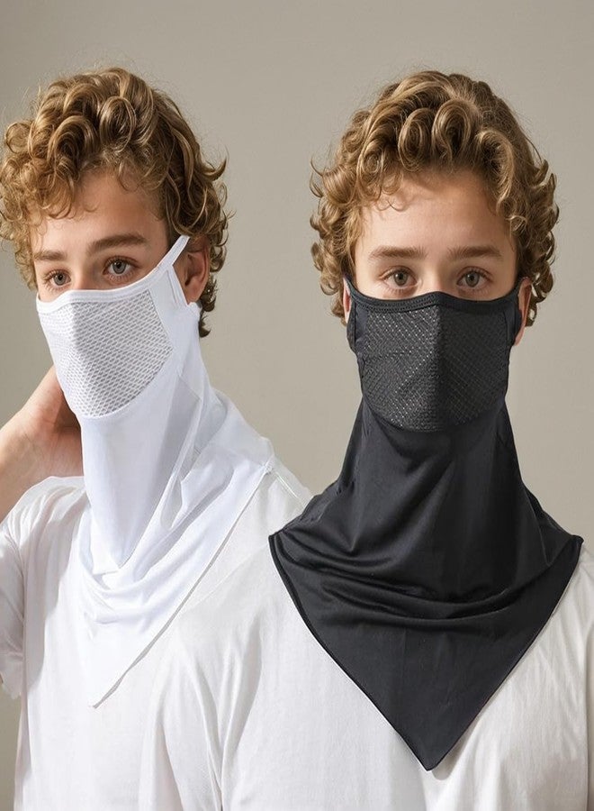 xbuk 3 Pack Triangular Hanging Ear Mask, Summer Sun Protection Cycling Face Cover Ice Silk Mask, Neck Gaiter Bandana for Outdoor (Silk Blend, black,Dark gray,Light gray) - Image 3